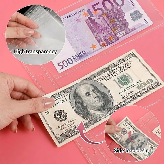 50 Pack （7.6x3.6inch ） 3 Pockets Currency Sleeves for 3 Ring Binder | Currency Collection Sleeves, Cash Collecting Album Refill Page, for Collecting Dollar Bills, Paper Money,and Coupons - Image 2
