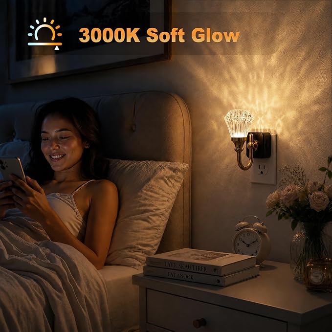 JandCase Night Light, Night Lights Plug into Wall, Crystal LED Nightlight | 0-100 LM Dimmable Nightlights, Dusk to Dawn Sensor, 1W Vintage Rotatable Nite Light for Bathroom Hallway Decor, 1 Pack - Image 4
