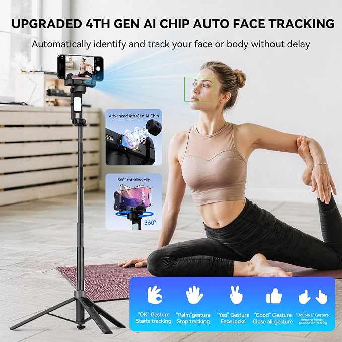 2026 Upgrade Auto Face Tracking Selfie Stick Tripod for iPhone with Light 360 °that Follows Your Movement 70.9" Phone Tripod Stand with Remote for Content Creator Vlog Live Stream Video Recording - Image 2