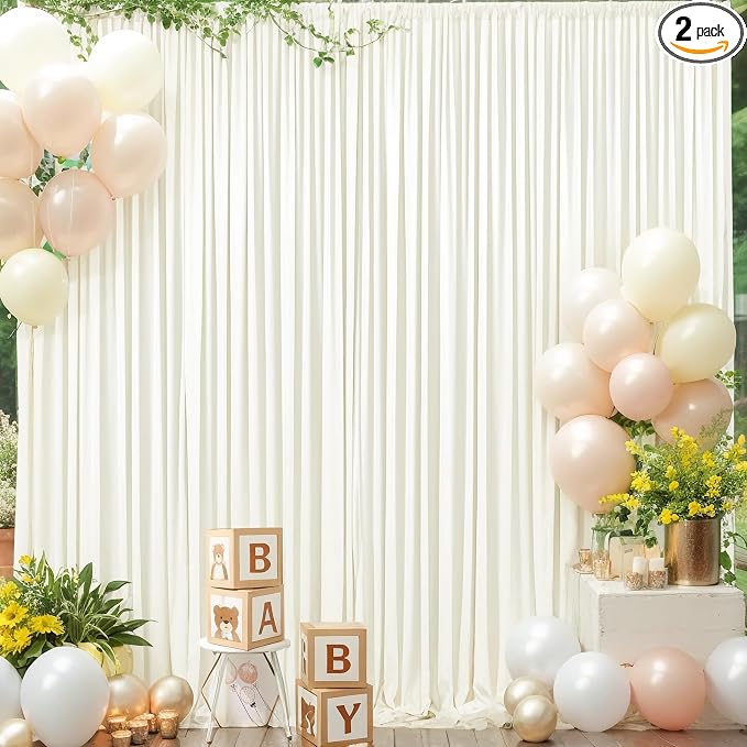 Ivory Backdrop Curtain for Wedding Parties Wrinkle Free Ivory Photo Curtains Backdrop Drapes Fabric Decoration for Baby Shower Photoshoot 5ft x 8ft,2 Panels by Tao-GePartyDecorations