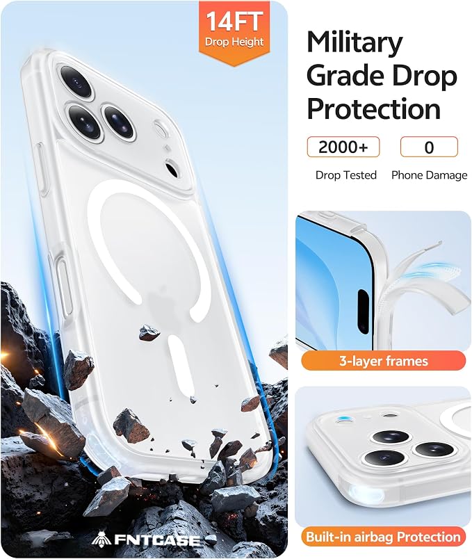 FNTCASE for iPhone 17 Pro Case, Fit for Magsafe, Screen Protector, White | Full Camera Protection, Translucent Matte, 14FT Military Grade Drop Proof, Shockproof Protective Phone Cover - Image 5