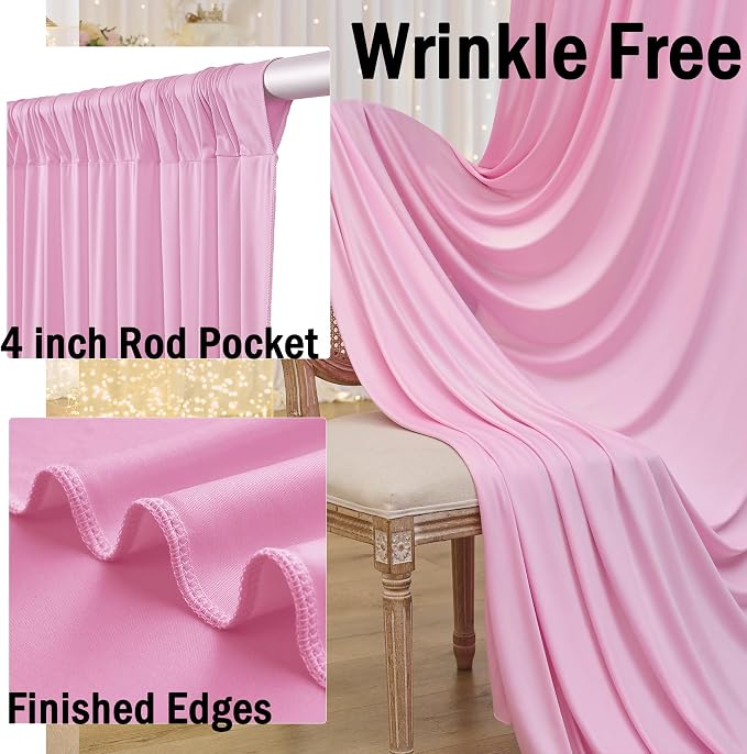 40ftx10ft Pink Backdrop Curtains for Parties, Wrinkle Free 8 Panels Silky Polyester Photo Backdrop Drapes Back Drop Cloth for Wedding Birthday Photography Baby Shower Decor - Image 2