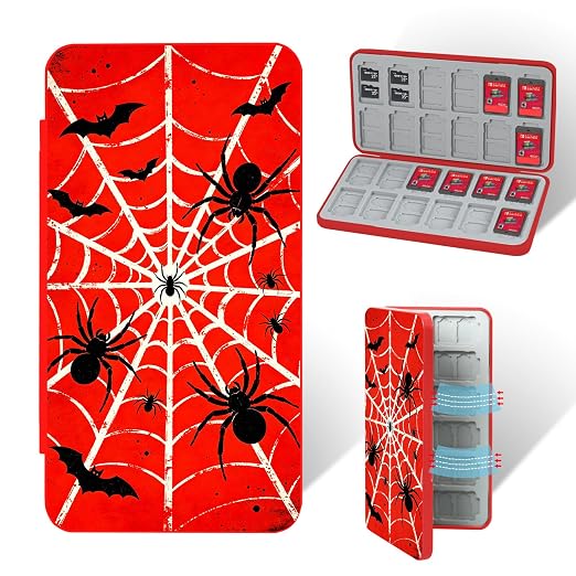 PERFECTSIGHT Switch Game Card Case for Nintendo Switch 2/ Lite / OLED, Switch 2 Game Holder Cartridge Case for Game Cards and 48 SD Cards, Cut Kawaii Portable Compact Storage Box, Spider Bat by PERFECTSIGHT