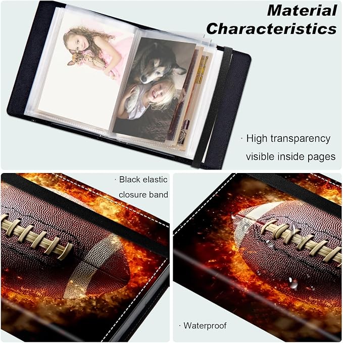 Small Photo Album 4x6, 60 Pockets Holds 120 Photos, Slip-in Pocket Photo Album with Black Elastic Band for Family Wedding Baby Travel Pictures, American Football - Image 5