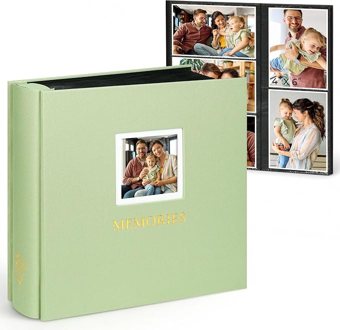 Vienrose Photo Album 4x6 1000 Photos Cover Window Green | Gold Foil Spine, Fabric Cover, Wedding Album, Family Baby Travel, Memory Book by Vienrose