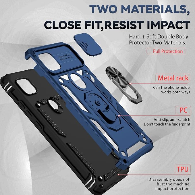 for Moto One 5G Ace Case Moto G 5G(2020) Case,with Nano Explosion-Proof Film[2 Pack], Military Grade Shockproof with Kickstand Protective Case for Motorola Moto One 5G Ace,Blue - Image 4