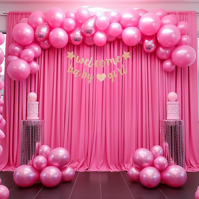 Hot Pink Backdrop Curtain 2 Panels-Wrinkle-Free Polyester Photography Drapes for Wedding Party Photo Background Decorations- 8 X10FT (Hot Pink) - Image 7