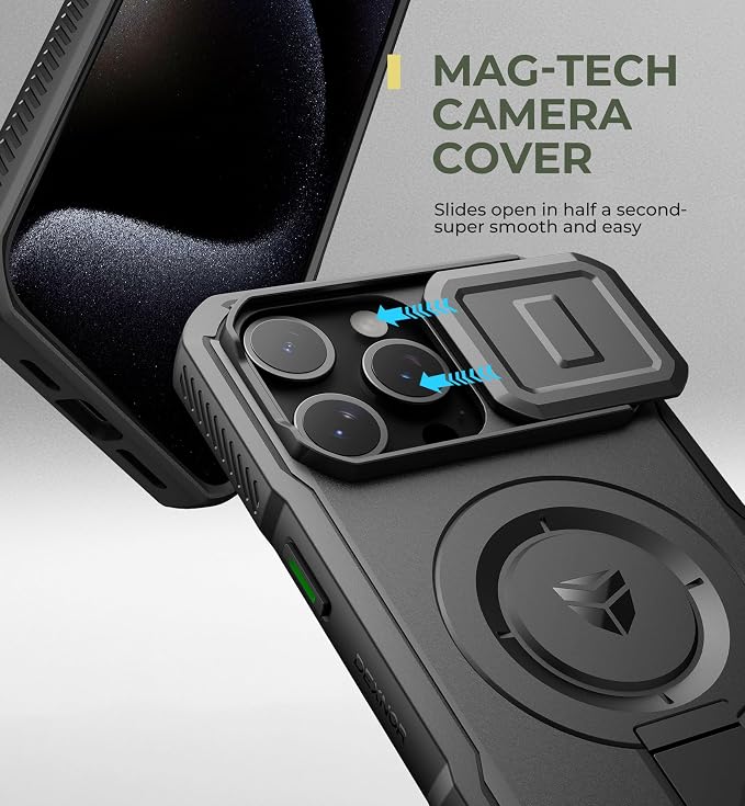 Dexnor for iPhone 15 Pro Max Case with Slide Camera Cover & Adjustable Kickstand, Compatible with MagSafe, Rugged Shockproof Bumper Cases Heavy-Duty Magnetic Protective Cover,6.7 inch,Black - Image 4