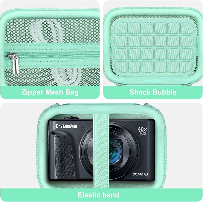 Carrying Case for Canon PowerShot SX740 HS, SX730 HS Camera, Green | SX720 HS, SX620 HS, G7 X Mark III, G7 X Mark II Digital Camera, Storage Holder Travel Bag with Mesh Pocket for Battery Pack - Image 4