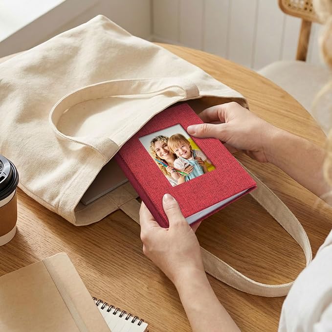 Vienrose Small Photo Album 4x6 Photos, 2 Pack Linen Cover Mini Photo Book, 26-Page Holds 52 Pictures, Baby Memory Book & Gift, Lightweight Brag Book for Photos, Artwork & Postcards Storage, Red - Image 6