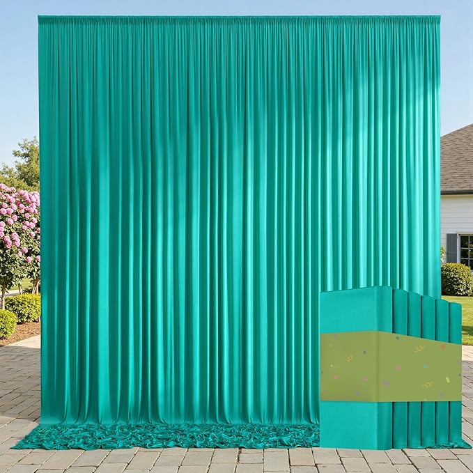 30 ft x 10 ft Wrinkle Free Turquoise Backdrop Curtains for Parties, Thick Polyester Teal Photo Backdrop Drape Panel for Wedding Mermaid Birthday Photography Background Party Backdrop Stand by ENJOYYOURPARTY