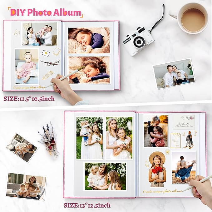 Artfeel Photo Album Self Adhesive Scrapbook,120 Pages Large Photo Book for 4x6,5x7,8x10 Pictures,DIY Album for Baby Wedding Family Travel Birthday,with Metallic Pen and Scraper - Image 3