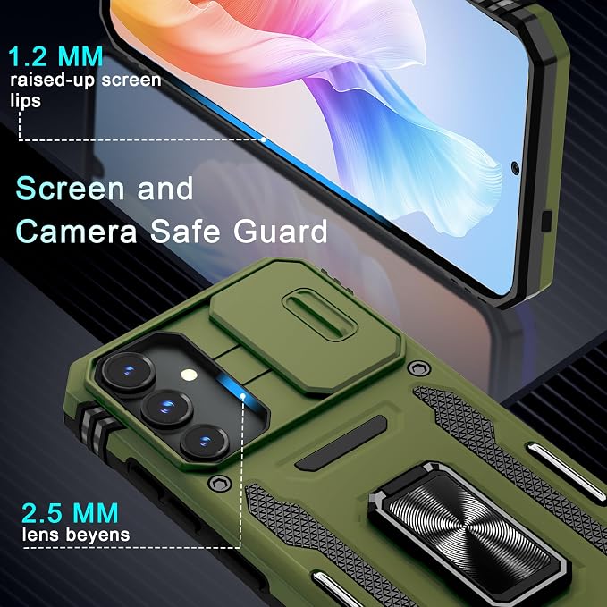DEERLAMN Case for Samsung Galaxy S25 Plus/S24 Plus 6.7-Inch with Slide Camera Cover+Screen Protector(1 Pack), Rotated Ring Kickstand Military Grade Shockproof Protective Cover-Olive Green | 6.7-Inch - Image 6