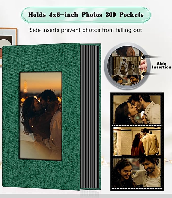 Ejblfe Photo Album 4x6,Linen Cover Slide-in Photo Album Book Can Holds 300 4x6 Photos with 50 Black Sheets for Family,Wedding,Baby and Holiday Pictures (Dark Green) - Image 3