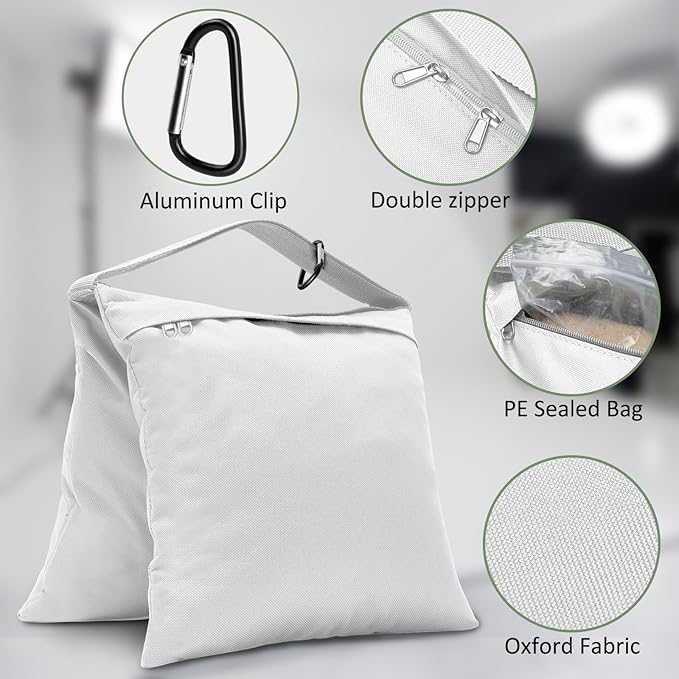 4-Pack White Sandbag Weight Bag for Light Stand Photography Video Equipment | Heavy Duty Saddlebags for Backdrop Stand, Photo Tripod, Canopy, Pop up Tent, Umbrella Base, Fishing Chair, Picnic Table - Image 3
