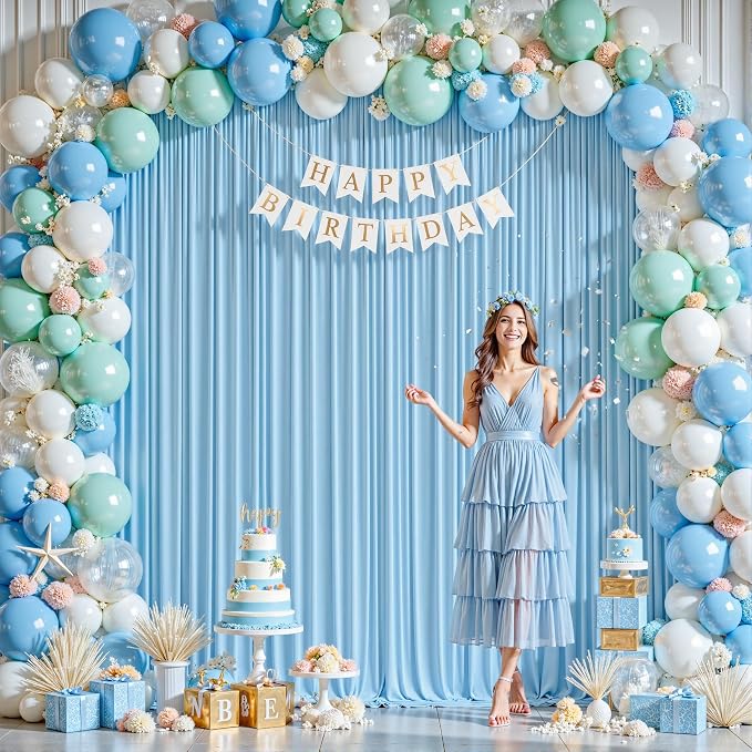 32ftx10ft Wrinkle Free Blue Backdrop Curtain - 10 Feet Photography Backdrop Drapes, Silky Polyester Back Drop Cloth for Wedding Baby Shower Balloon Arch Background - Image 8