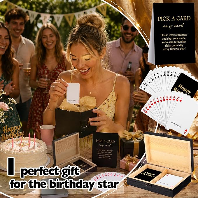 AceOrbit 57 Pack Birthday Guest Book Playing Card Set with Black Wooden Box | Signing Guestbook Alternative Personalized Blank Deck of Cards for Guest Reception Birthdays Celebration Party Games Favors - Image 6