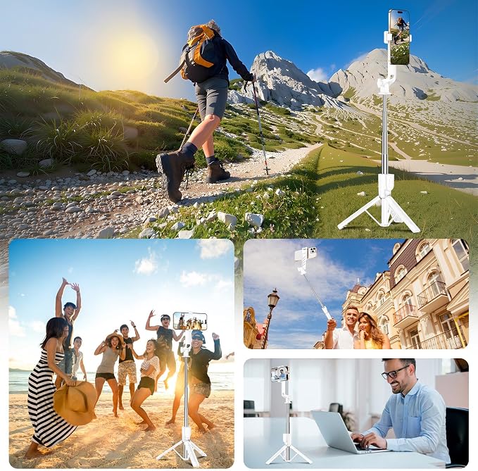Sensyne 53" Selfie Stick for Phone, Extendable Travel Tripod with Detachable Remote for Photography, Selfies, Compatible with All Cell Phones, White - Image 6