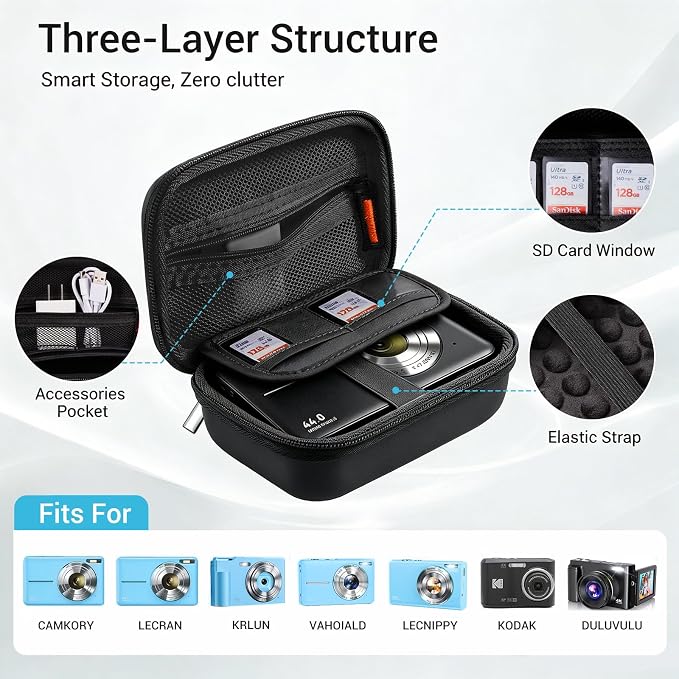 CoBak Carrying & Protective Case for Digital Camera,CAMKORY/Lecran/Duluvulu | for KODAK FZ55,FZ245,PIXPRO C1,WPZ2/Canon PowerShot ELPH 360/Sony DSCW800,DSCW830/Krlun/Lecnippy/Nsoela/VAHOIALD FHD 1080P - Image 3
