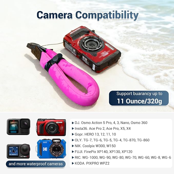 JJC Waterproof Camera Floating Wrist Strap for Olympus TG-7 Kodak WPZ2 | Float Lanyard for Olympus Tough TG7 TG6 Kodak Pixpro WPZ2 Gopro Hero 13 12 Nikon Coolpix W300 Underwater Camera Cell Phone - Image 3