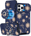 Buleens for iPhone 15 Pro Case 6.1 Inch - with Ring Stand & Camera Cover Aesthetic Cute Designed for Women Girls Sun Moon Stars for Phone Case for iPhone 15 Pro Compatible with Magsafe by Buleens