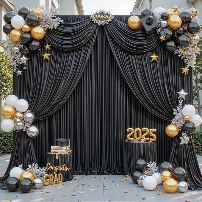 10 Panels Black Backdrop Curtain for Parties Wrinkle Free Black Photo Curtains Backdrop Drapes Fabric Decoration for Birthday Party Wedding 50ft(W) x 10ft(H) - Image 4