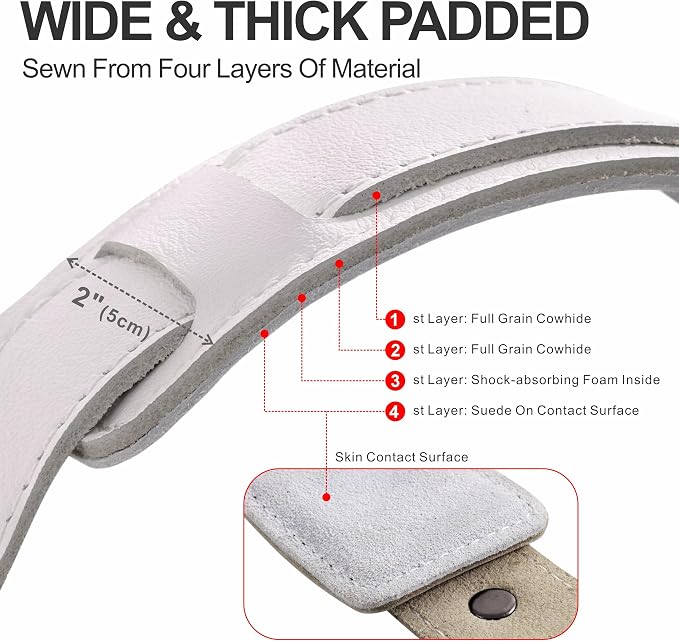 Padwa Lifestyle White Dual Camera Harness for Two Cameras - Wide Strap with Thick Shoulder Padded,Full Grain Leather Double Harness,Multi Camera Gear for DSLR Strap for Photographers - Image 3