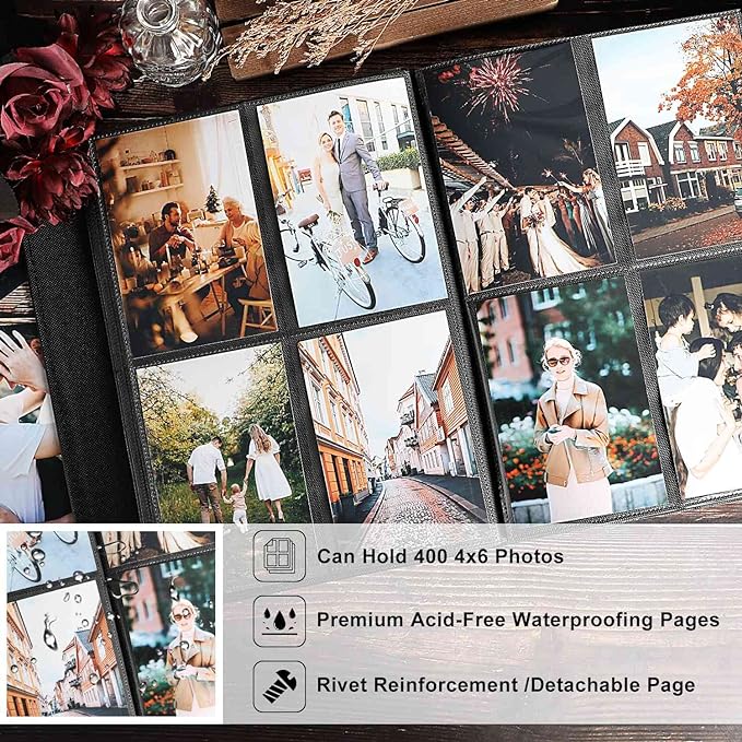 Ywlake Photo Album 4x6 400 Pockets, Leather Photo Albums Holds 400 Vertical Pictures Only Brown - Image 5