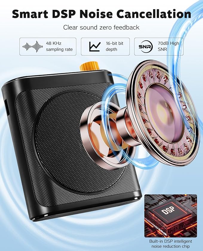 Tearstone Voice Amplifier for Teachers with Bluetooth, Dual Magnetic Mics | Portable Rechargeable Speaker with Clip-On Lapel Microphones for Classroom, Tour Guide, Public Speaking, Training (Black) - Image 3