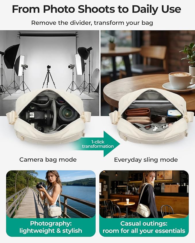 BAGSMART 2 in 1 Small Puffy Camera Sling Bag, Coffee Brown | Mirrorless Crossbody Photography Camera Case for Photographers, Camera Shoulder Bag - Image 6