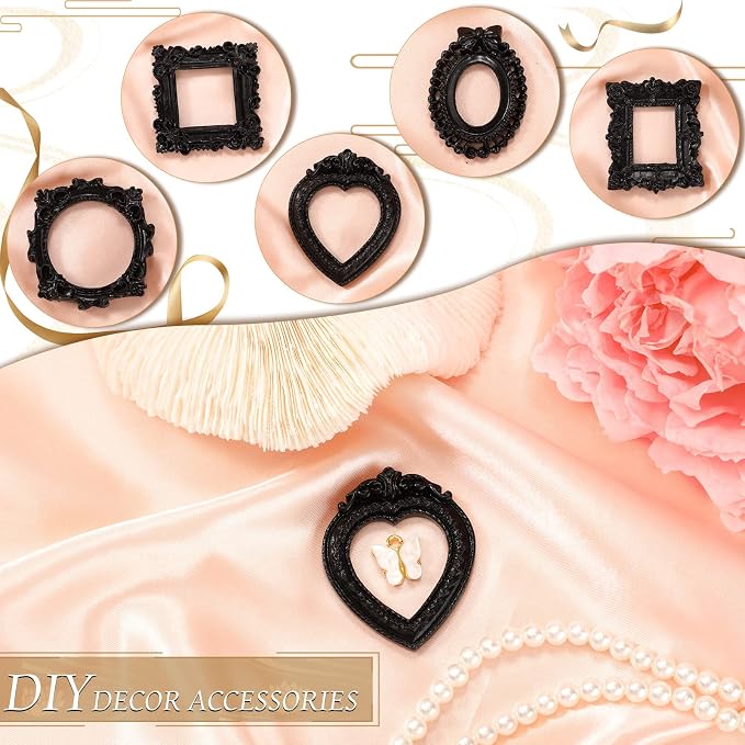 Vicenpal 40 Pcs Black Mini Vintage Picture Frames Bulk | Small Vintage Photo Frames, Antique, Resin, Baroque, Ornate, Cute Wallet Size, for DIY Jewelry Gifts Christmas Wedding Decor - Image 6
