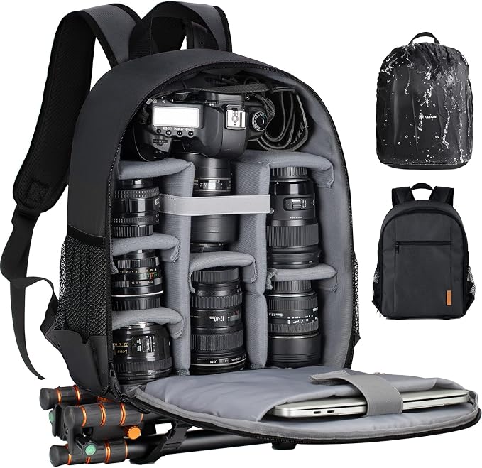 TARION Small Camera Backpack for Photographers Compact 12L Black TB-S | 14 Inch Laptop Compartment, Rain Cover, Bottom Tripod Holder, for DSLR Mirrorless Cameras, Everyday Shooting Bag by TARION