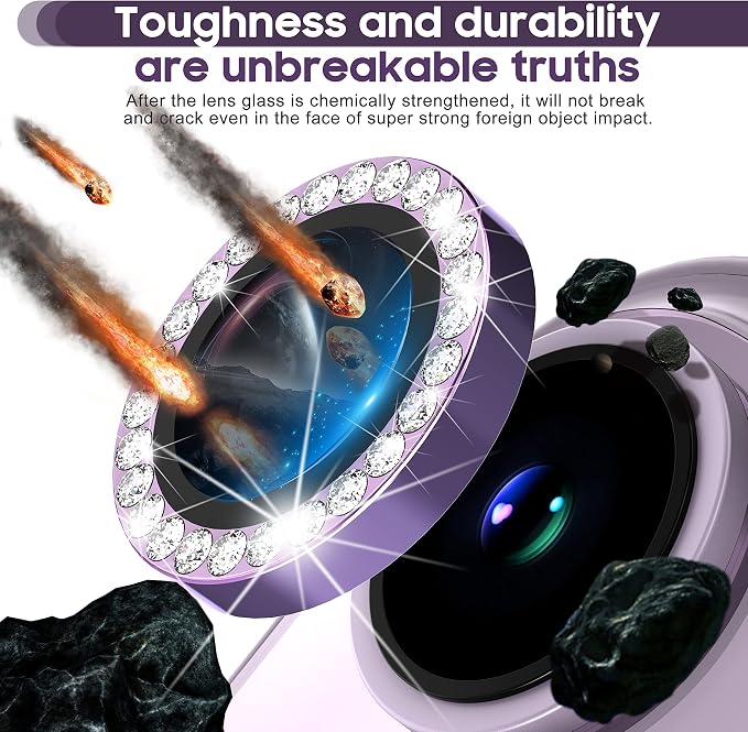 Suoman for iPhone 14 6.1 inch / 14 Plus 6.7 inch Camera Lens Protector, 9H Tempered Glass Film, [Does not Affect Night Shots] Metal Frosted Diamonds Independent Protective Cover- Diamond Purple - Image 2