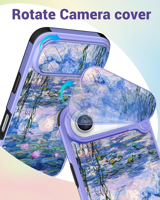 Buleens for iPhone 17 Air Case 6.5 Inch - with Ring Stand & Camera Cover Aesthetic Cute Designed Women Girl Girly Pretty Kawaii Blue Water Lily Phone Case for iPhone 17 Air Compatible with Magsafe - Image 3