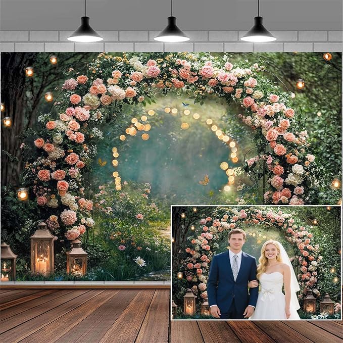 10x10ft Enchanted Forest Wedding Photography Backdrop Wonderland Roses Fairy Tale Backdrop Pink Flower Birthday Newborn Baby Shower Wedding Bridal Party Banner Photo Booth Props Anniversary Background by Mtsxfy