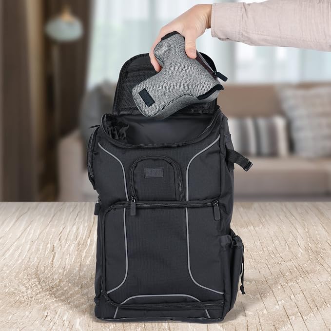 USA Gear Camera Sleeve (Medium) for Compact SLRs Compatible with Canon EOS R100 Nikon Z30 Sony ZV-E10, and more - Padded Neoprene DSLR Case with Zipper Accessory Pocket & Belt Loop (Gray Woven) - Image 8