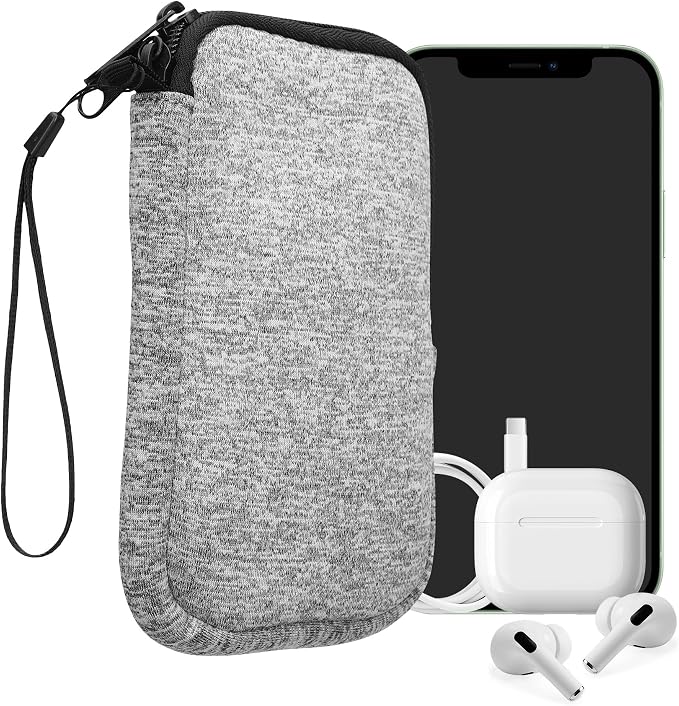 kwmobile Universal Phone Pouch Size L - 6.5" - Neoprene Smartphone Pouch with Zip - Water-Repellent Mobile Phone Case - Sleeve in Light Grey Matte/White by kwmobile