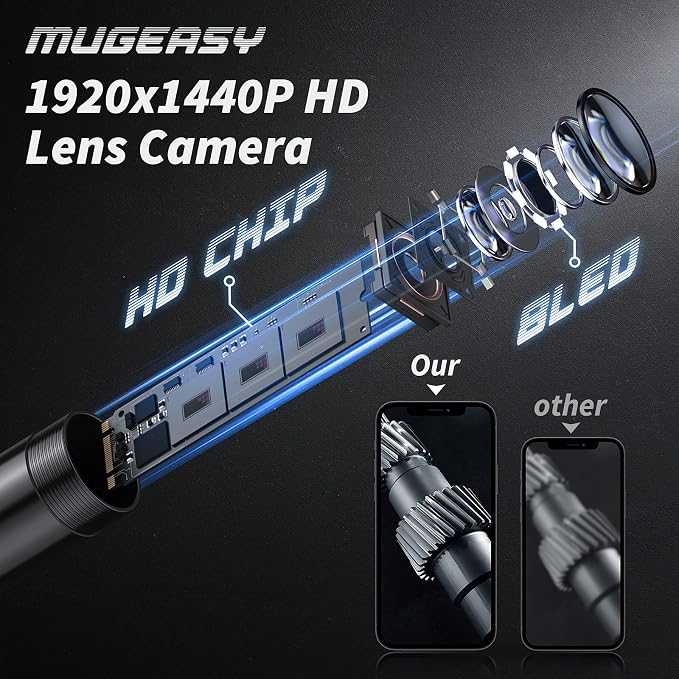 Endoscope Camera with Light, 1920P HD Bore Scope Borescope with 8 Lights, Waterproof 16.4FT Semi-Rigid Cord for Pipe Inspection, Industrial Endoscope for Phones(Black) - Image 2