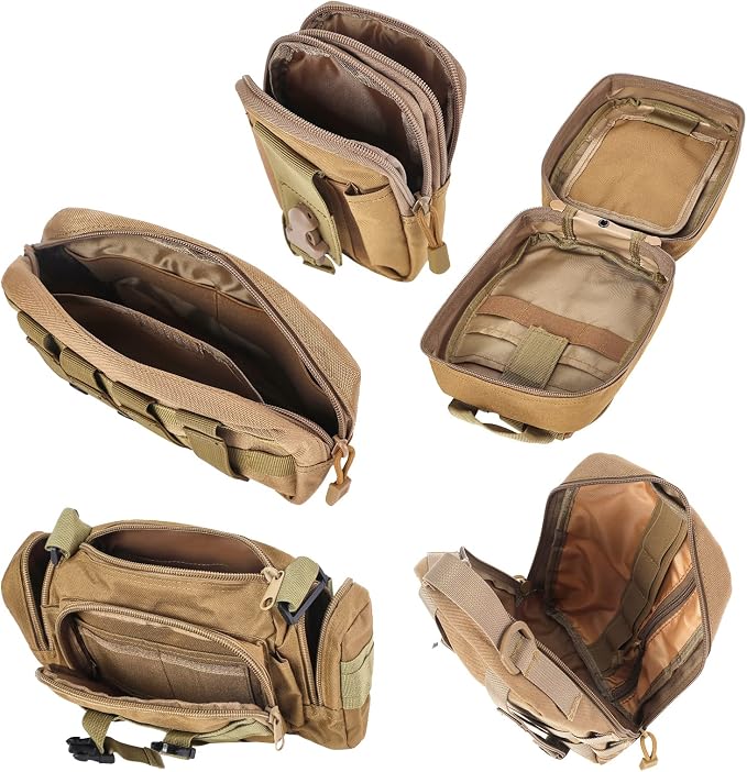 Universal Tactical Car Seat Back Organizer Bag Tactical Molle Vehicle Organizers Panel Vehicle Protector Organizers with 5 Detachable Pouches for Car Truck Ford Jeep (Khaki) - Image 6
