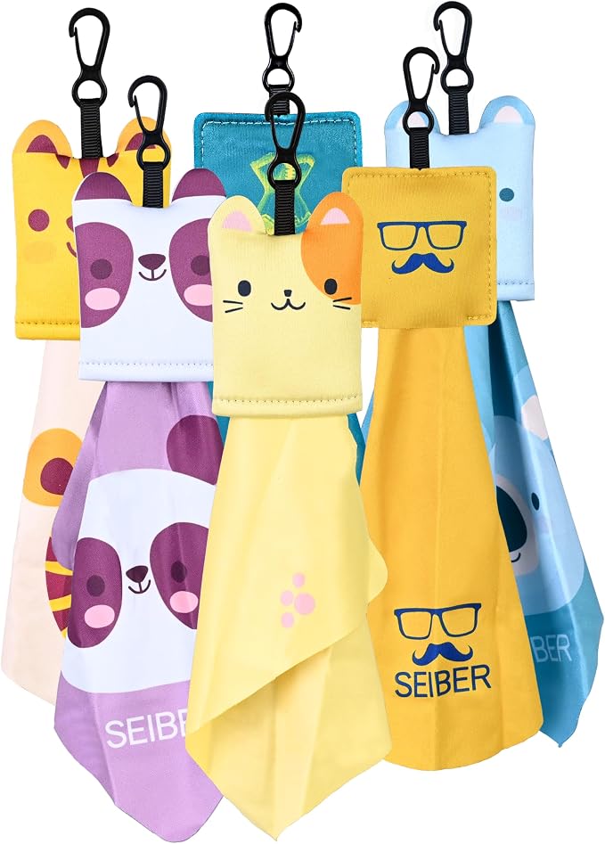 SEIBER Microfiber Glasses Cleaning Cloth with Pouch,Cute Pattern 6 Pack | Eye Glass Clothes for Eyeglass,Camera Lens,Phone & Screen,with Keychain,Portable for travel, home office and car by SEIBER