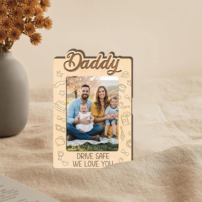 Personalized Daddy Car Visor Clip Picture Frame, Dad Photo Frames, Car Wooden Picture Holder for Father, Gift for Dad Car Accessories, Drive Safe Daddy Visor Clip, We Love You - Image 3