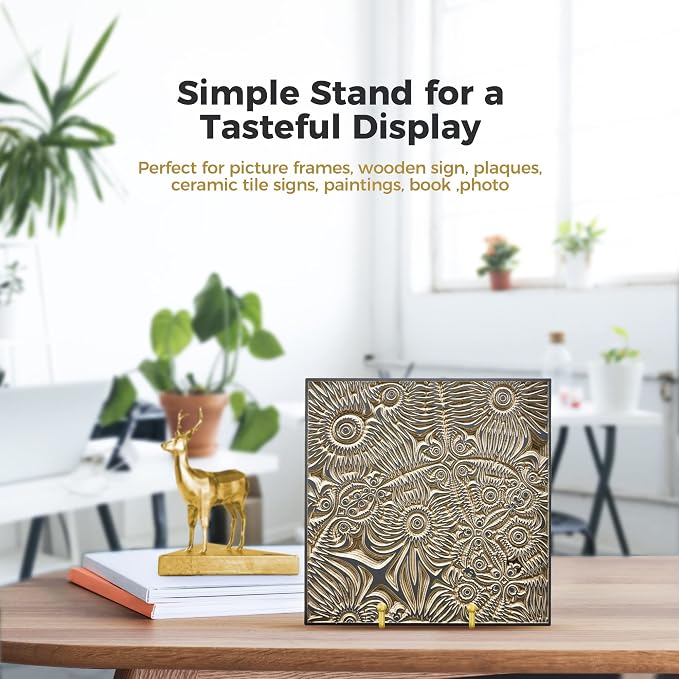 TR-LIFE Plate Display Stand - 4.5 Inch Holder + Metal Frame for Picture, Decorative Plate, Photo Easel, Tabletop Art (Gold 2 Pack) - Image 5