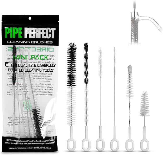 Pipe Perfect Mini Brush Set – 7-Piece Precision Cleaning Kit for Small & Hard-to-Reach Areas | Micro Detail Brushes for Glass, Metal & Silicone | Scratch-Safe, Durable & Reusable (Mini Pack) by StemClenz