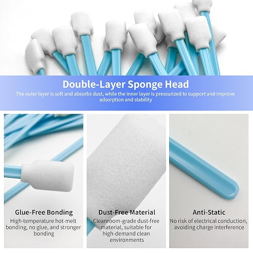 100 Pcs Professional Square Foam Cleaning Swabs – Dust-Free, Lint-Free Foam Swab Sticks for Printer Head Cleaning, Electronics, Car Detailing, Optical Equipment, and Precision Instruments - Image 7