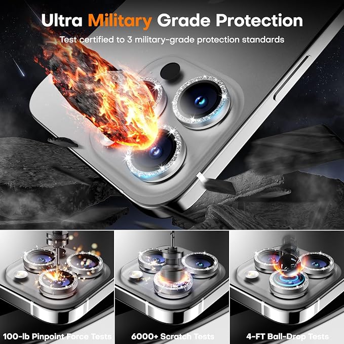 Camera Lens Protector for iPhone 17 Pro Max/17 Pro- Glitter Silver | 9H Tempered Glass, Metal Individual Camera Cover, Accessories, Anti-drop, Case Friendly, HD Clear, Anti-Scratch - Image 5