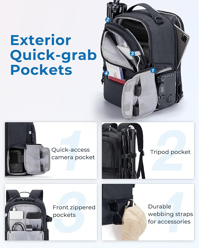 BAGSMART 2 in 1 Small Camera Backpack for DSLR, Fits 12.9" iPad, Black | Small SLR Camera Bags for Photographers with Shoulder Strap, Compatible for Sony Canon Nikon, Travel Backpack for Men Women - Image 5