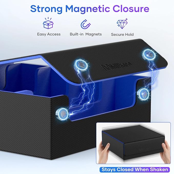 Mlikero Trading Card Storage Box, Bulk Card Storage for 2400+ Sleeved Cards, PU Leather Magnetic Closure Card Organizer with 10 Dividers & 4 Foam Stoppers, Fit for MTG, TCG and Sports Cards (Blue) - Image 5