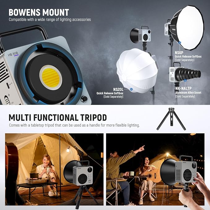 NEEWER 80W LED Video Light with 72Wh Battery & 100W PD Adapter APP/2.4G Control Portable Bi Color Mini COB Studio Continuous Output Lighting 25500lx/1m 2700-6500K 0-100% Dimming CRI95+ 13 Scene, HB80B - Image 6