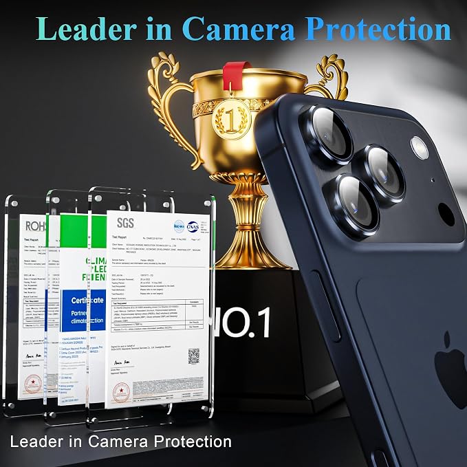 YWXTW Camera Lens Protector for iPhone 17 Pro/iPhone 17 Pro Max, [1 Step Installation Tray] Tempered Glass Screen Protector Metal Individual Camera Cover Accessories Case Friendly (Deep Blue) - Image 2