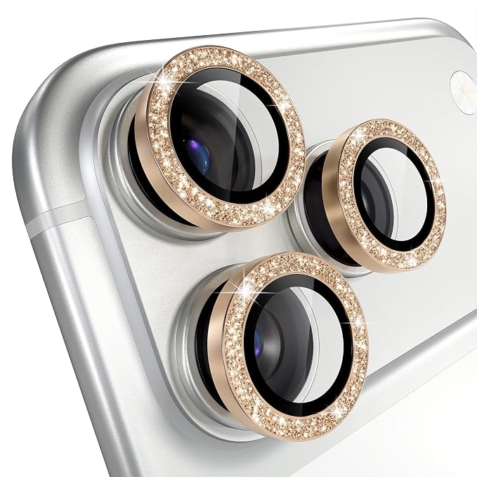 Misea Compatible for iPhone 17 Pro/iPhone 17 Pro Max Camera Lens Protector | 9H Tempered Glass Ultra HD Bling Camera Screen Protector Cover Metal Individual Ring Decoration Accessories, Gold Glitter - Image 8